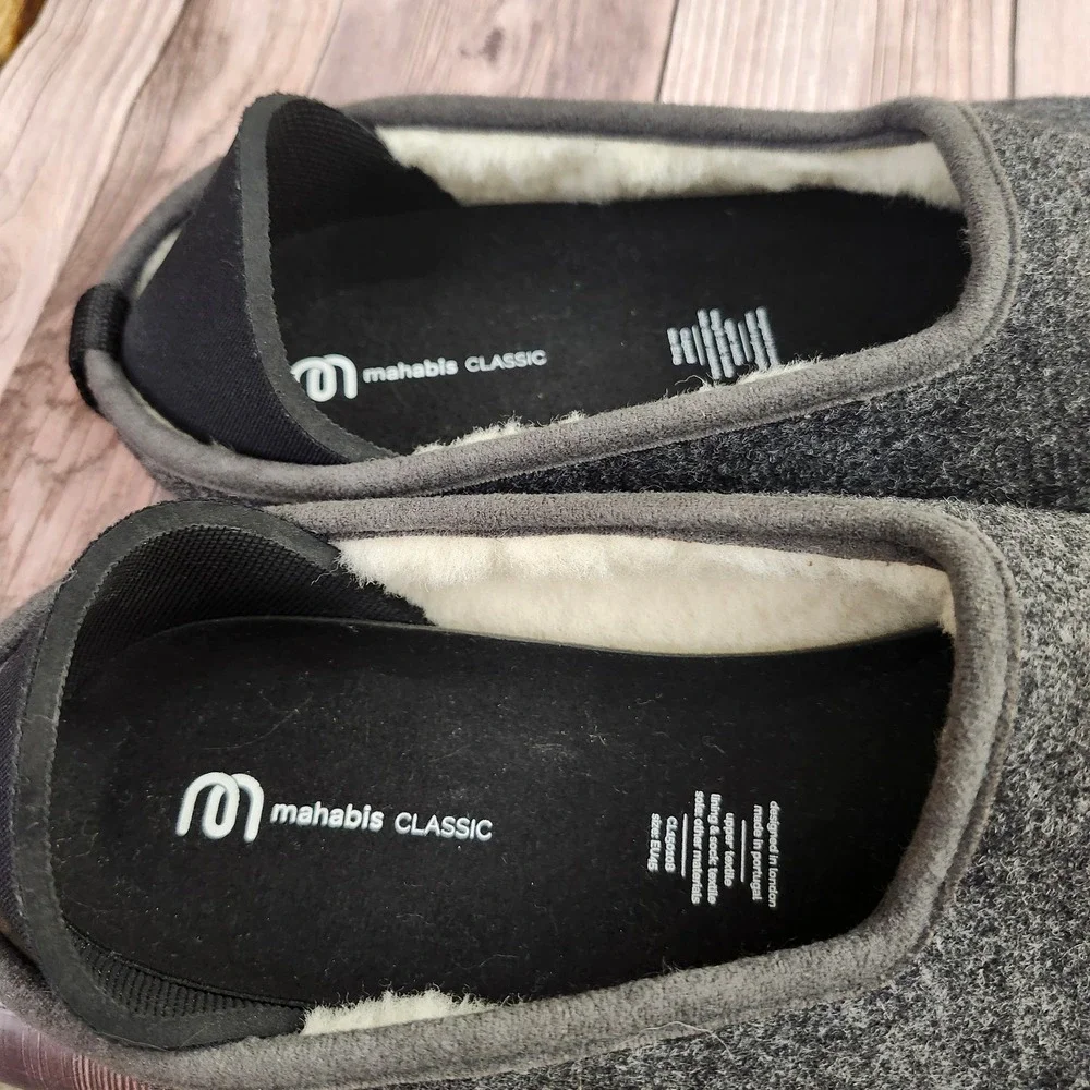Mahabis Classic Wool Slippers Charcoal Grey wool Lined  Mens 11.5-12 Felt Cozy